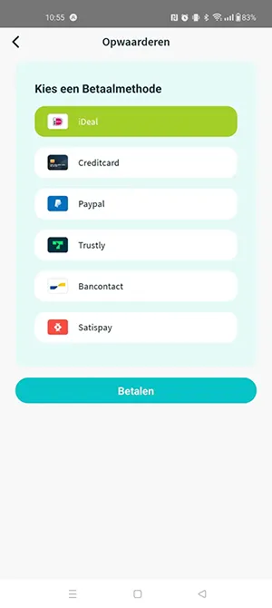 Betaalmethode One2track app